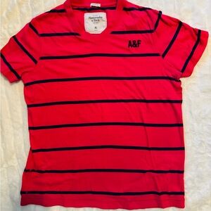 Abercrombie & Fitch Vibrant Pink Tee with Navy Stripes